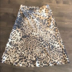 Leopard satin midi skirt